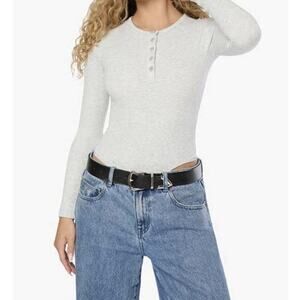 WeWoreWhat Crew Neck Henley Bodysuit Size S Heather Grey Rib NWT $79 Soft Stretc